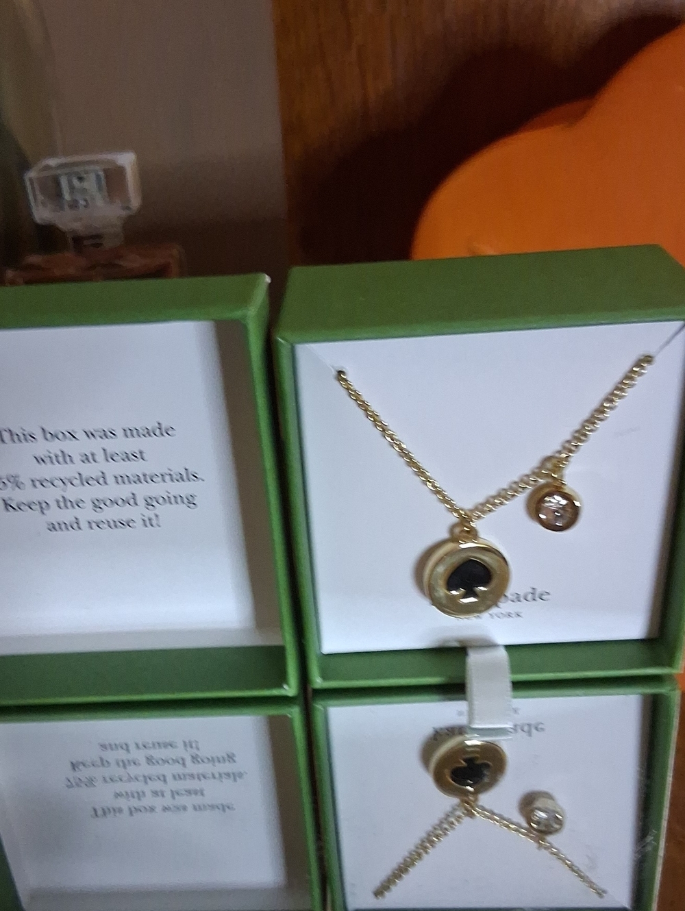 kate spade Gold Tone Black Center Pendant Necklace with Charm